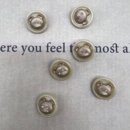 Пуговицы пластик на ножке молочные с золотистыми мишками, 18 мм