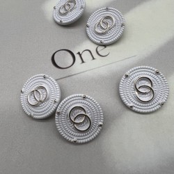 Пуговицы металлические белые с золотистыми кольцами, 25 мм