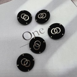 Пуговицы металлические чёрные с золотистыми кольцами, 25 мм