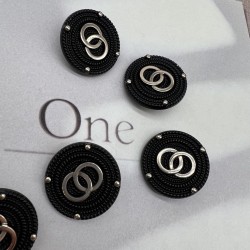 Пуговицы металлические чёрные с золотистыми кольцами, 25 мм