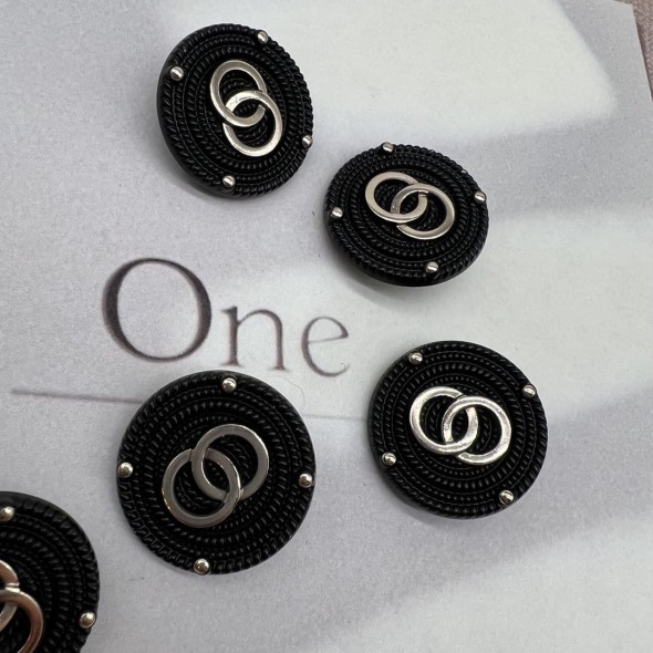 Пуговицы металлические чёрные с золотистыми кольцами, 25 мм