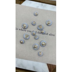 Пуговицы пластик нежно-голубые с золотистыми львами, 23 мм