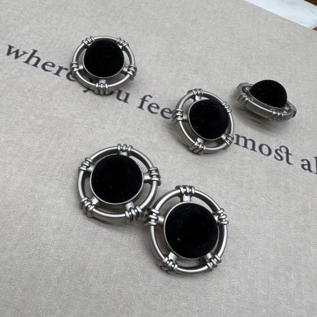 Пуговицы на ножке металл матовое серебро с бархатистой полусферой, 25 мм