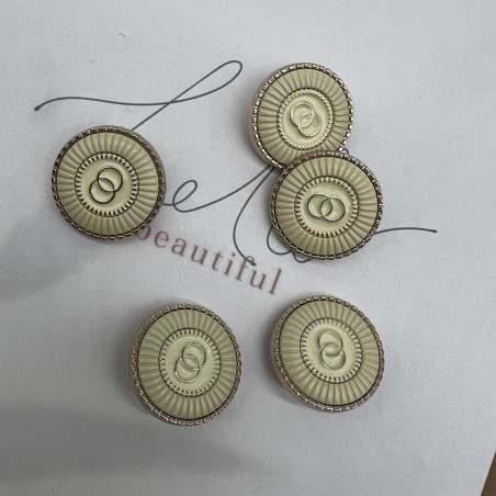 Пуговицы металлические золотистые с кремовой эмалью, 25 мм