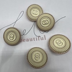 Пуговицы металлические золотистые с кремовой эмалью, 25 мм
