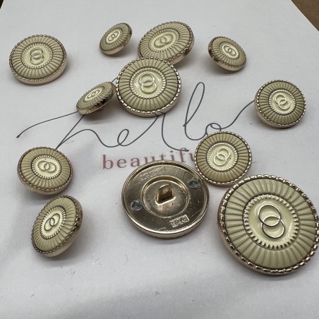 Пуговицы металлические золотистые с кремовой эмалью, 18 мм