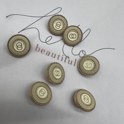 Пуговицы металлические золотистые с кремовой эмалью, 18 мм