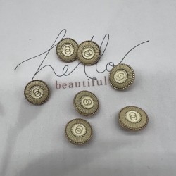 Пуговицы металлические золотистые с кремовой эмалью, 18 мм