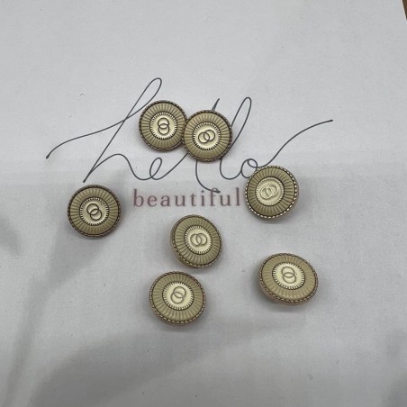 Пуговицы металлические золотистые с кремовой эмалью, 18 мм