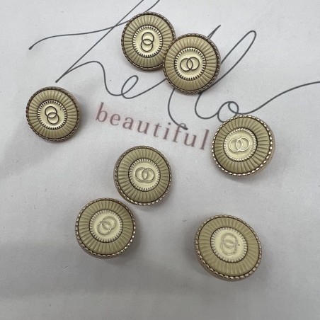 Пуговицы металлические золотистые с кремовой эмалью, 18 мм