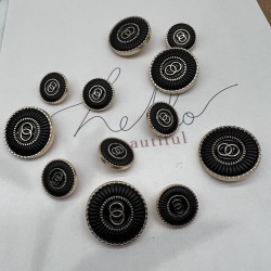 Пуговицы металлические золотистые с чёрной эмалью, 25 мм