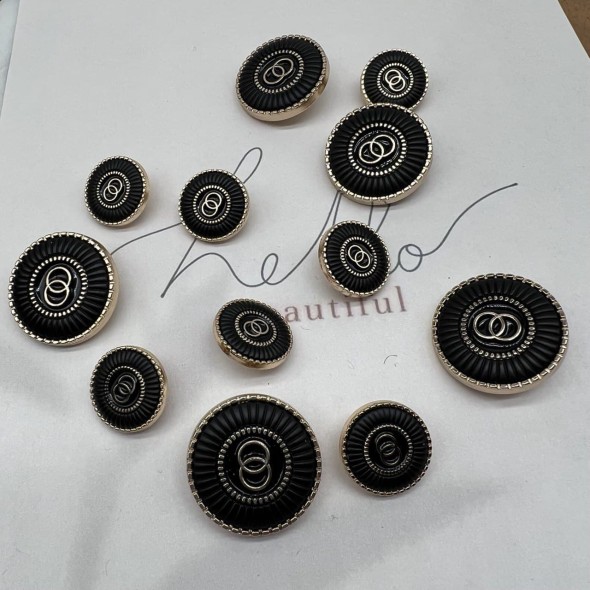 Пуговицы металлические золотистые с чёрной эмалью, 25 мм
