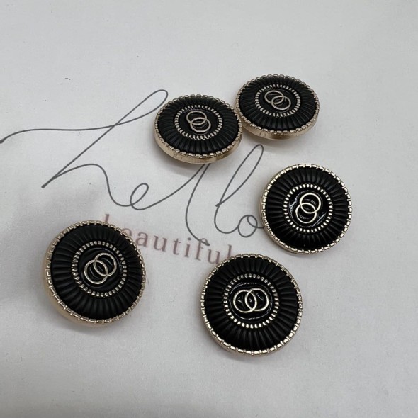 Пуговицы металлические золотистые с чёрной эмалью, 25 мм