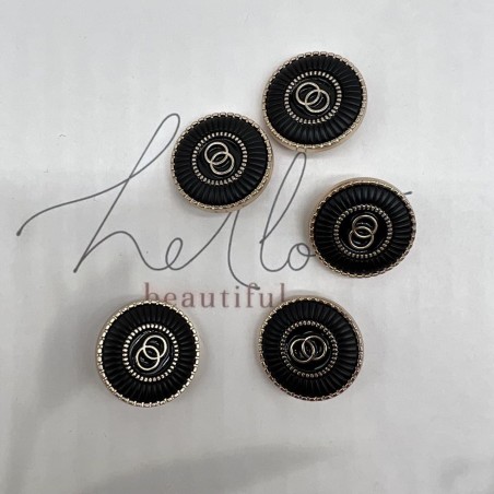 Пуговицы металлические золотистые с чёрной эмалью, 25 мм