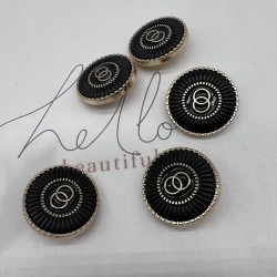 Пуговицы металлические золотистые с чёрной эмалью, 25 мм