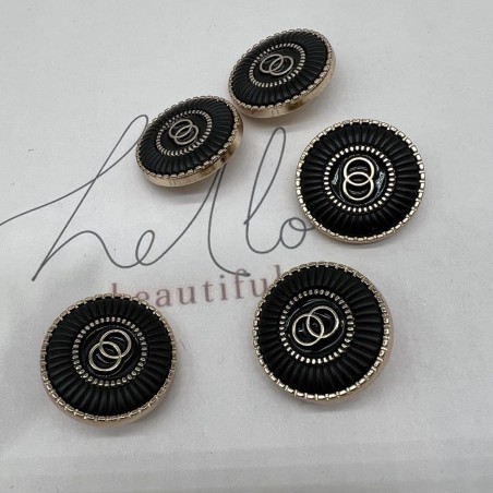 Пуговицы металлические золотистые с чёрной эмалью, 25 мм