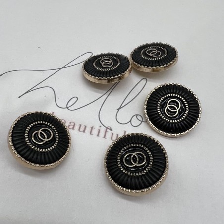 Пуговицы металлические золотистые с чёрной эмалью, 25 мм