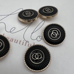 Пуговицы металлические золотистые с чёрной эмалью, 25 мм