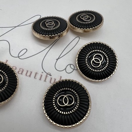 Пуговицы металлические золотистые с чёрной эмалью, 25 мм