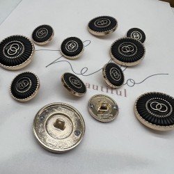 Пуговицы металлические золотистые с чёрной эмалью, 18 мм