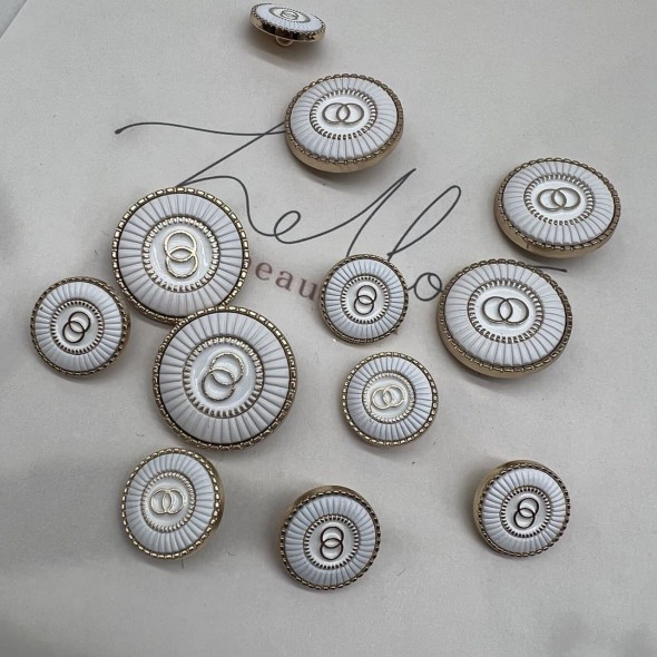 Пуговицы металлические золотистые с белой эмалью, 25 мм