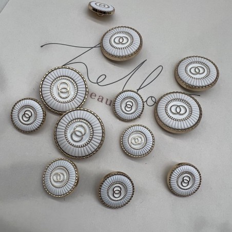 Пуговицы металлические золотистые с белой эмалью, 25 мм