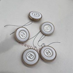 Пуговицы металлические золотистые с белой эмалью, 25 мм