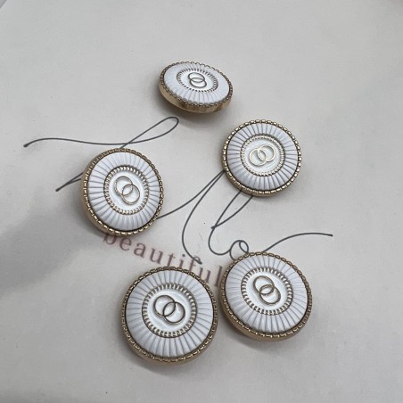 Пуговицы металлические золотистые с белой эмалью, 25 мм