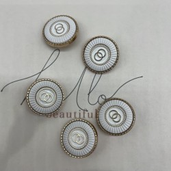 Пуговицы металлические золотистые с белой эмалью, 25 мм