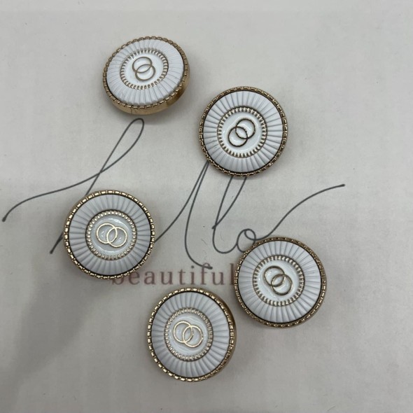 Пуговицы металлические золотистые с белой эмалью, 25 мм