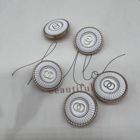 Пуговицы металлические золотистые с белой эмалью, 25 мм