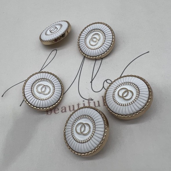 Пуговицы металлические золотистые с белой эмалью, 25 мм