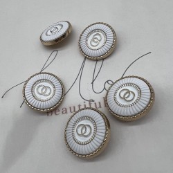 Пуговицы металлические золотистые с белой эмалью, 18 мм