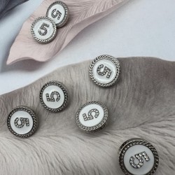 Пуговицы металлические серебристые с белой эмалью и цифрой 5, диаметр 18 мм