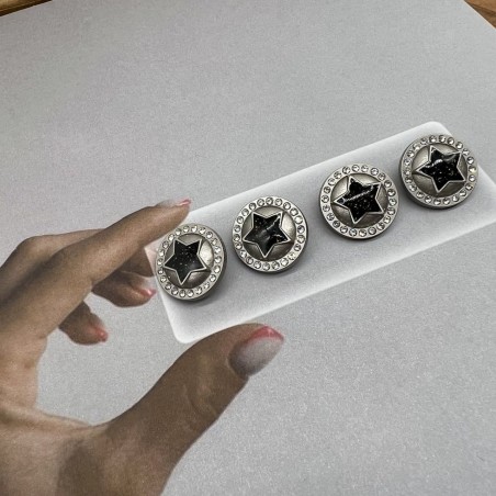 Пуговицы металлические серебристые со звездой и мелкими стразами, 18 мм