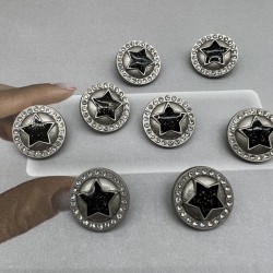 Пуговицы металлические серебристые со звездой и мелкими стразами, 18 мм