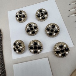 Пуговицы металлические золотистые со вставками чёрной и молочной эмали, 20 мм