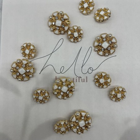 Пуговицы металлические золотистые в форме снежинки с молочными вставками, 25 мм