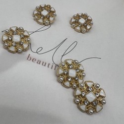 Пуговицы металлические золотистые в форме снежинки с молочными вставками, 25 мм