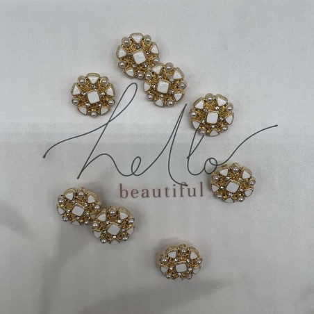 Пуговицы металлические золотистые в форме снежинки с молочными вставками, 18 мм