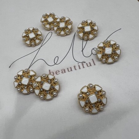 Пуговицы металлические золотистые в форме снежинки с молочными вставками, 18 мм