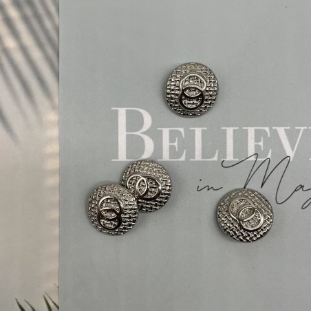 Пуговицы серебристые, метал на ножке, с рифленой поверхностью, 25 мм