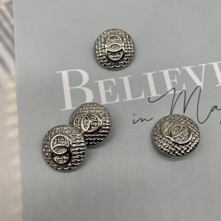 Пуговицы серебристые, метал на ножке, с рифленой поверхностью, 25 мм