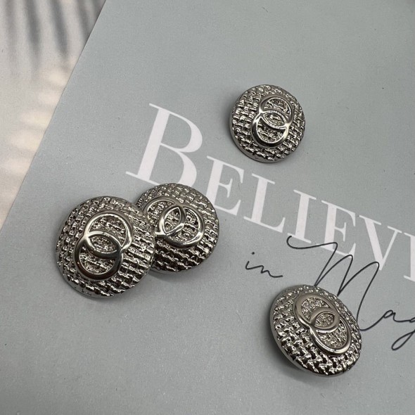 Пуговицы серебристые, метал на ножке, с рифленой поверхностью, 25 мм