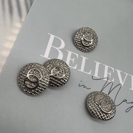 Пуговицы серебристые, метал на ножке, с рифленой поверхностью, 25 мм