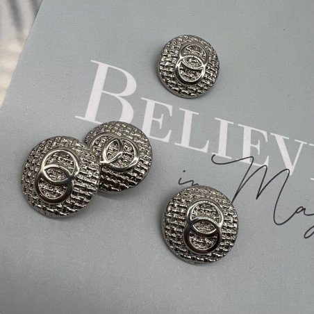 Пуговицы серебристые, метал на ножке, с рифленой поверхностью, 25 мм