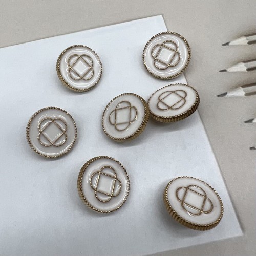 Пуговицы золотистые с молочной эмалью и графическим рисунком, на ножке, 18 мм 2