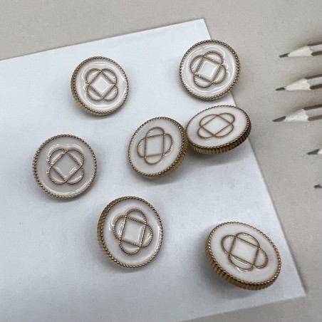 Пуговицы золотистые с молочной эмалью и графическим рисунком, на ножке, 18 мм