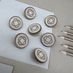 Пуговицы золотистые с молочной эмалью и графическим рисунком, на ножке, 18 мм