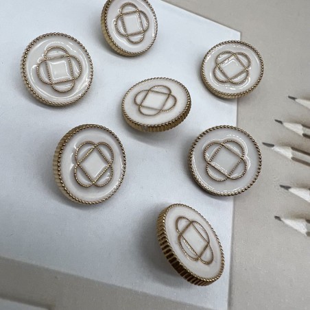 Пуговицы золотистые с молочной эмалью и графическим рисунком, на ножке, 18 мм